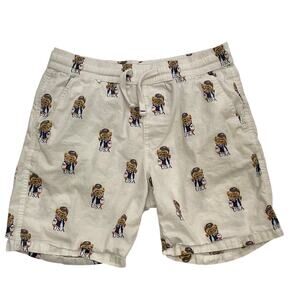 Denim & Flower Ricky Singh Men's White Shorts, Teddy Bear USA Flag Patriotic S